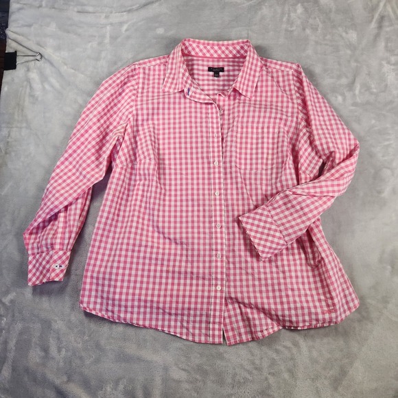 Talbots Tops - Talbots Gingham Button Down Shirt 14WP Pink‎ White Cottagecore Classic Preppy